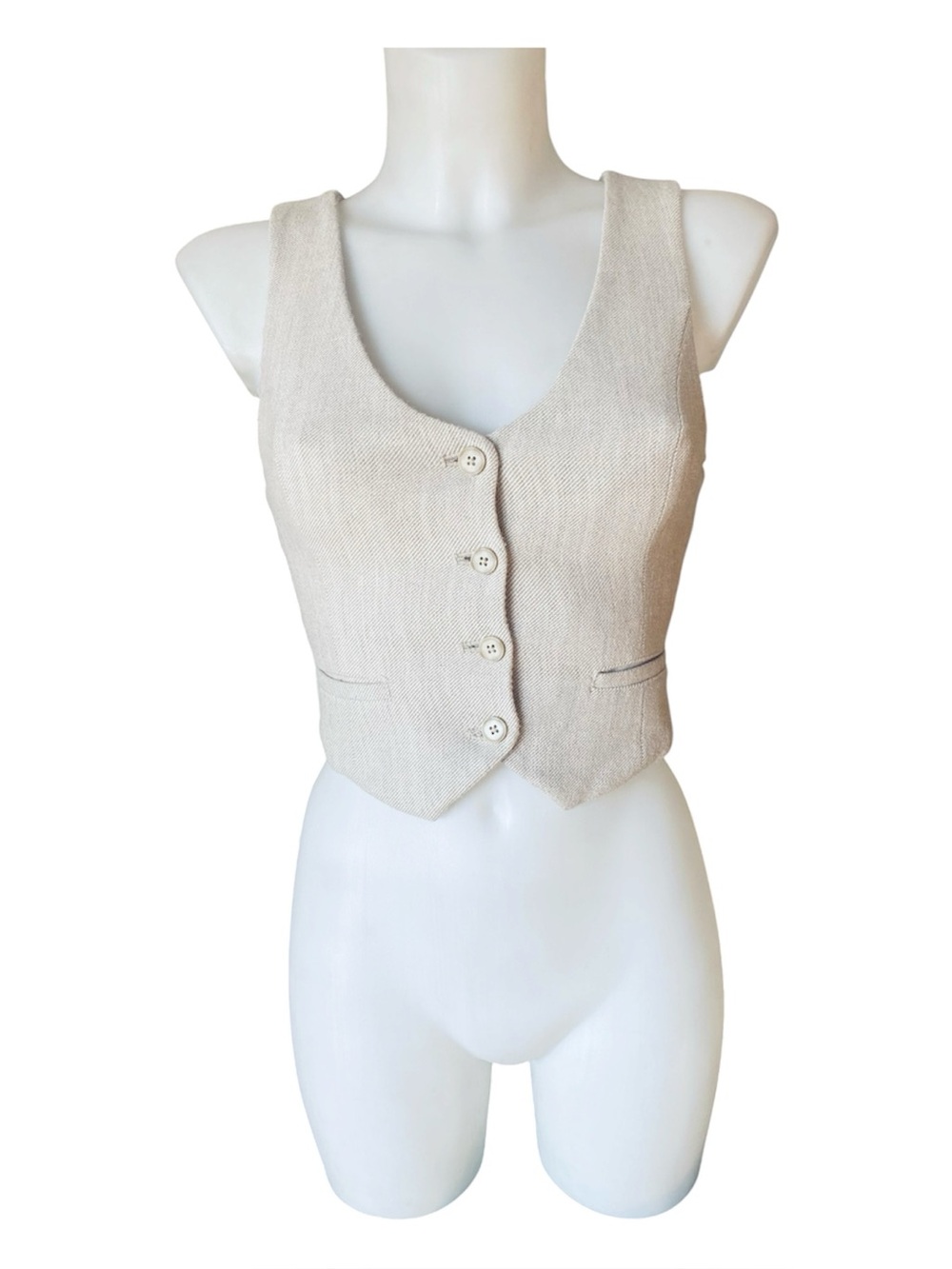 Wilfred Aritzia Fitted Cropped Lined Wool Blend Waistcoat Beige Vest Size 00